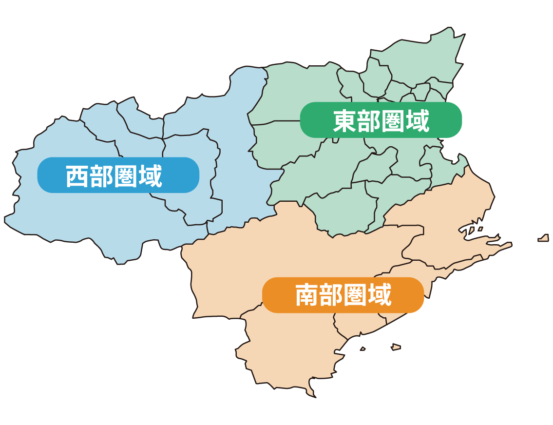 徳島県3エリア地図:西部圏域・東部圏域・南部圏域