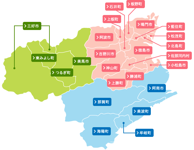 徳島県の市町村別地図