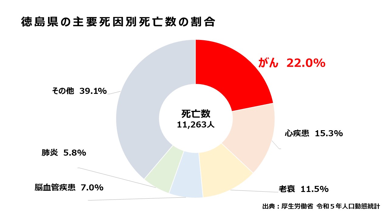徳島県の主要死因別死亡数の割合