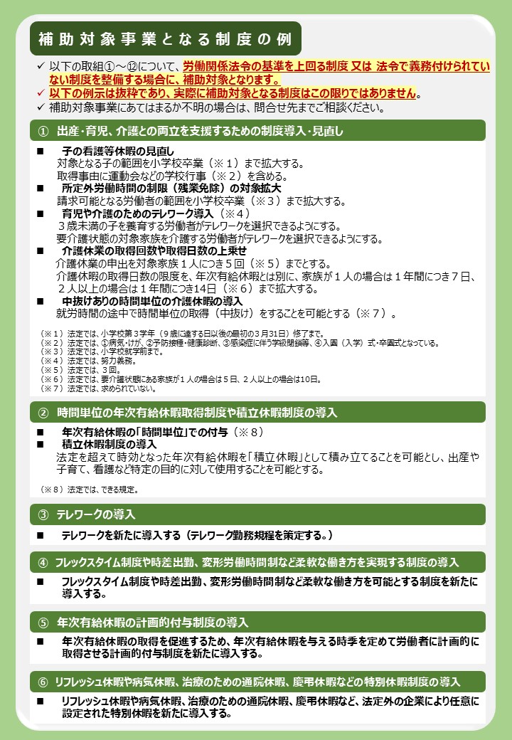 補助対象事業となる制度の例