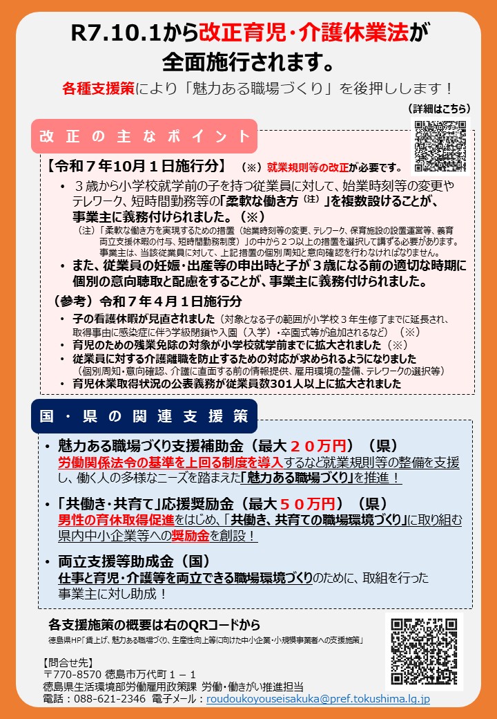 改正育児・介護休業法と支援策