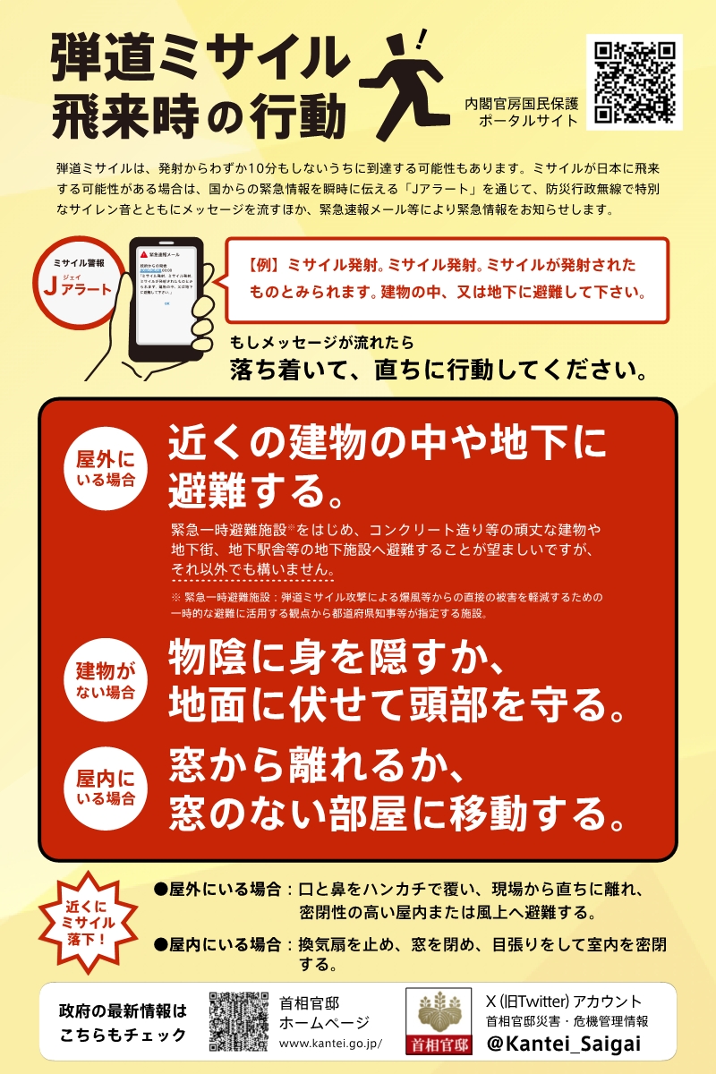 弾道ミサイル飛来時の行動について