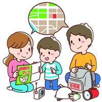 家族で防災のことを確認している様子