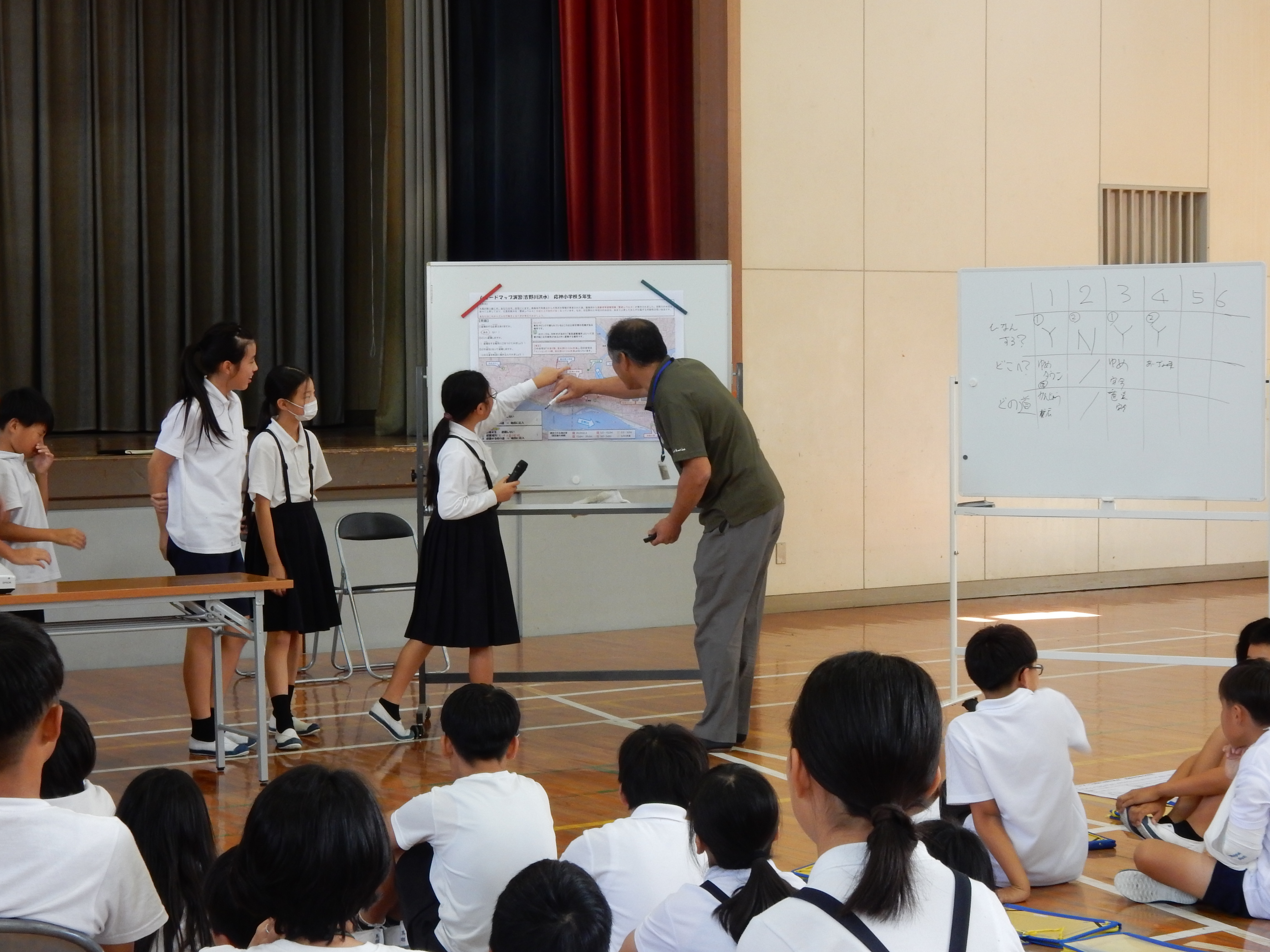 グループで考えた、避難場所や避難経路などの検討結果を発表