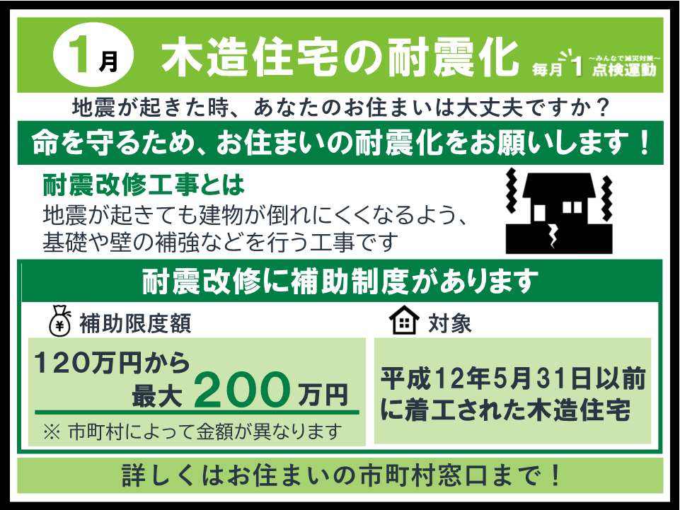 毎月1点検運動 1月テーマ 木造住宅の耐震化
