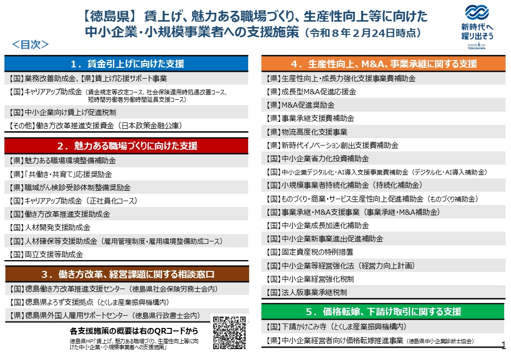 【徳島県】賃上げ、魅力ある職場づくり、生産性向上等に向けた中小企業・小規模事業者への支援施策1