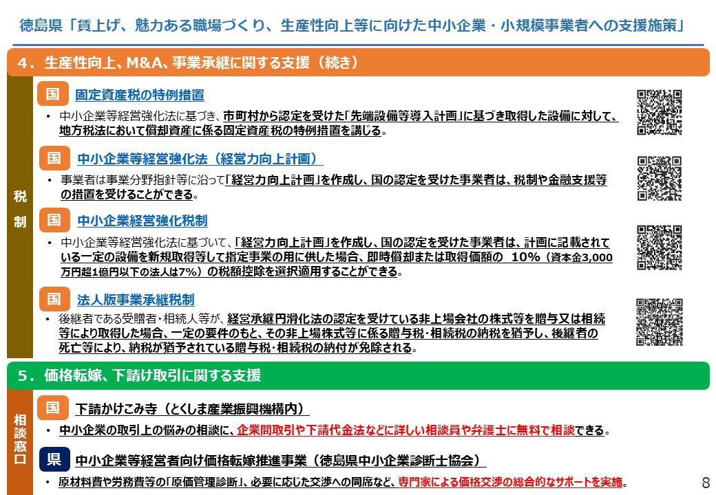 【徳島県】賃上げ、魅力ある職場づくり、生産性向上等に向けた中小企業・小規模事業者への支援施策8