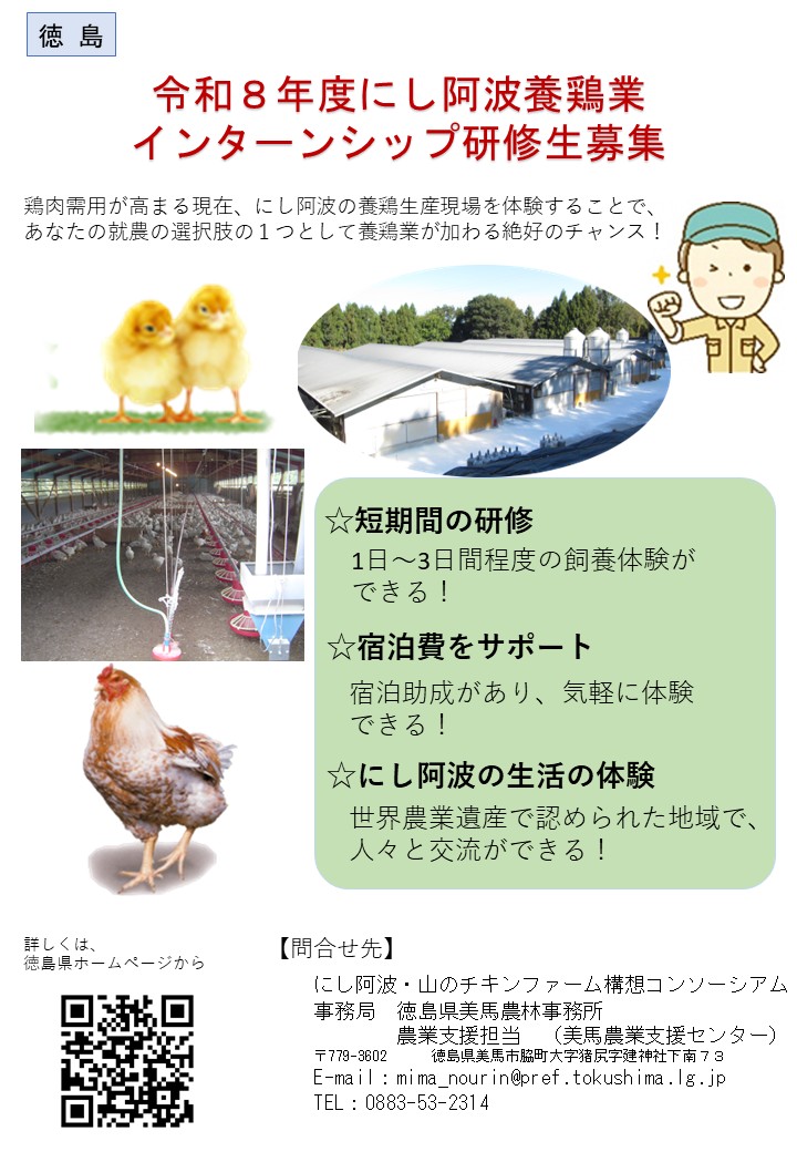 令和8年度にし阿波養鶏業インターンシップ研修生募集チラシ