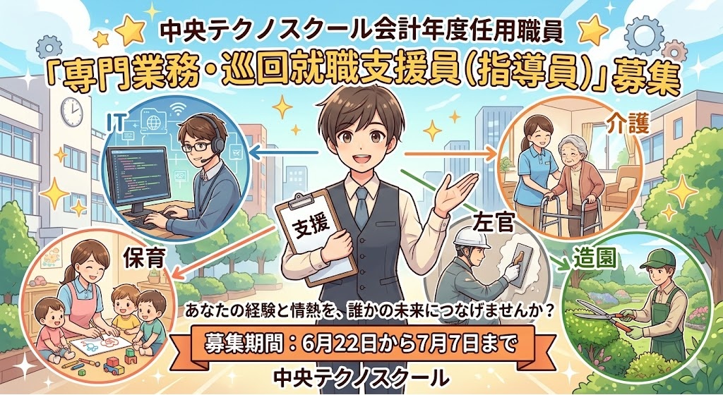 中央テクノスクール会計年度任用職員（専門業務・巡回就職支援員（指導員））の募集