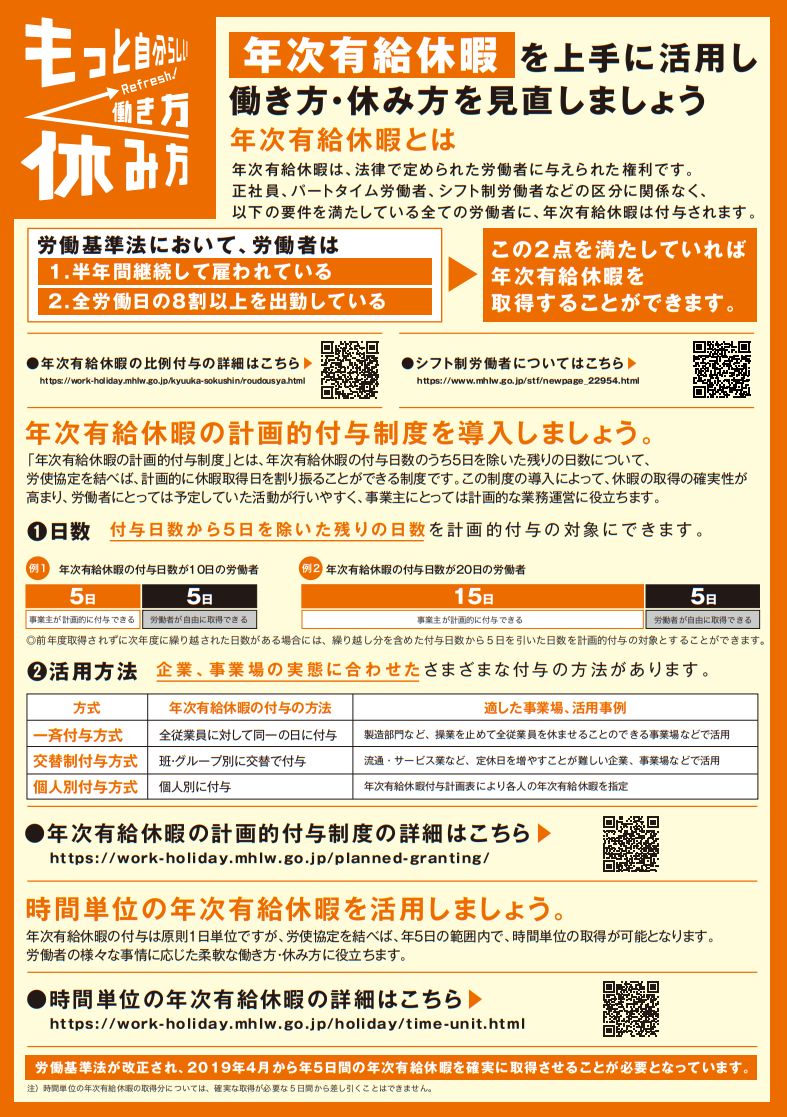 年次有給休暇を上手に活用し働き方・休み方を見直しましょう