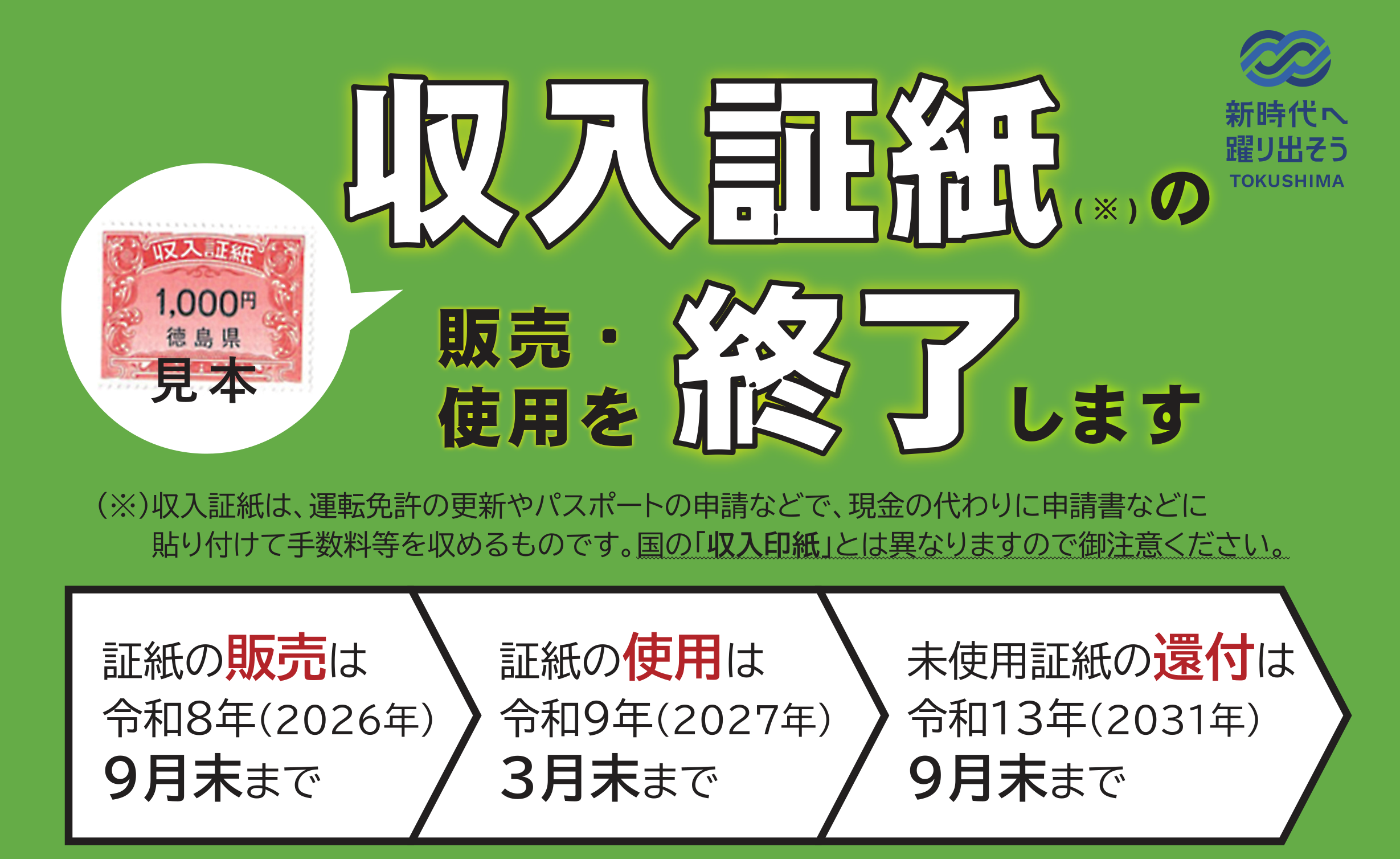 収入証紙の販売・使用を終了します