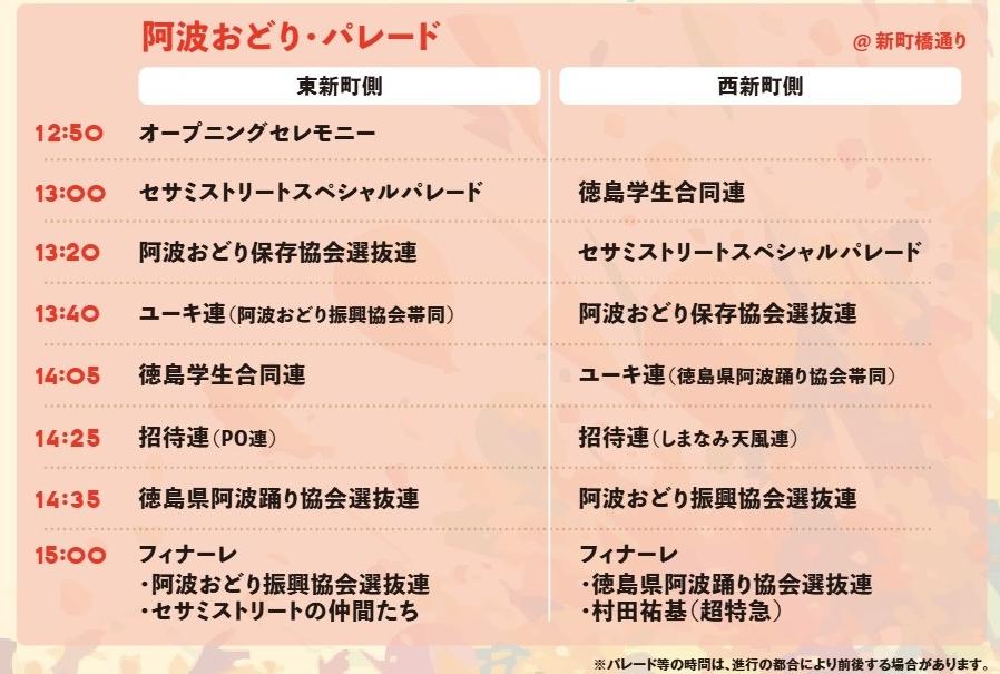 阿波おどり・パレードタイムスケジュール