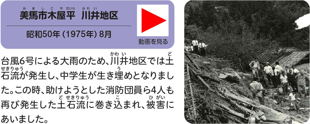 昭和50年（1975年）8月台風6号による土砂災害・美馬市木屋平川井地区(外部サイト,別ウィンドウで開く)