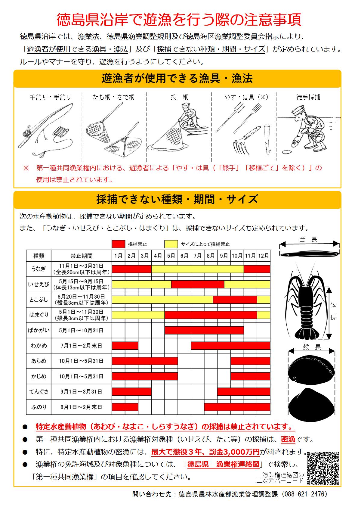 徳島県沿岸で遊漁を行う際の注意事項