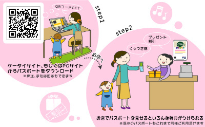 ケータイサイト、もしくはPCサイトからパスポートをダウンロード
お店でパスポートを見せるといろんな特典が受けられる