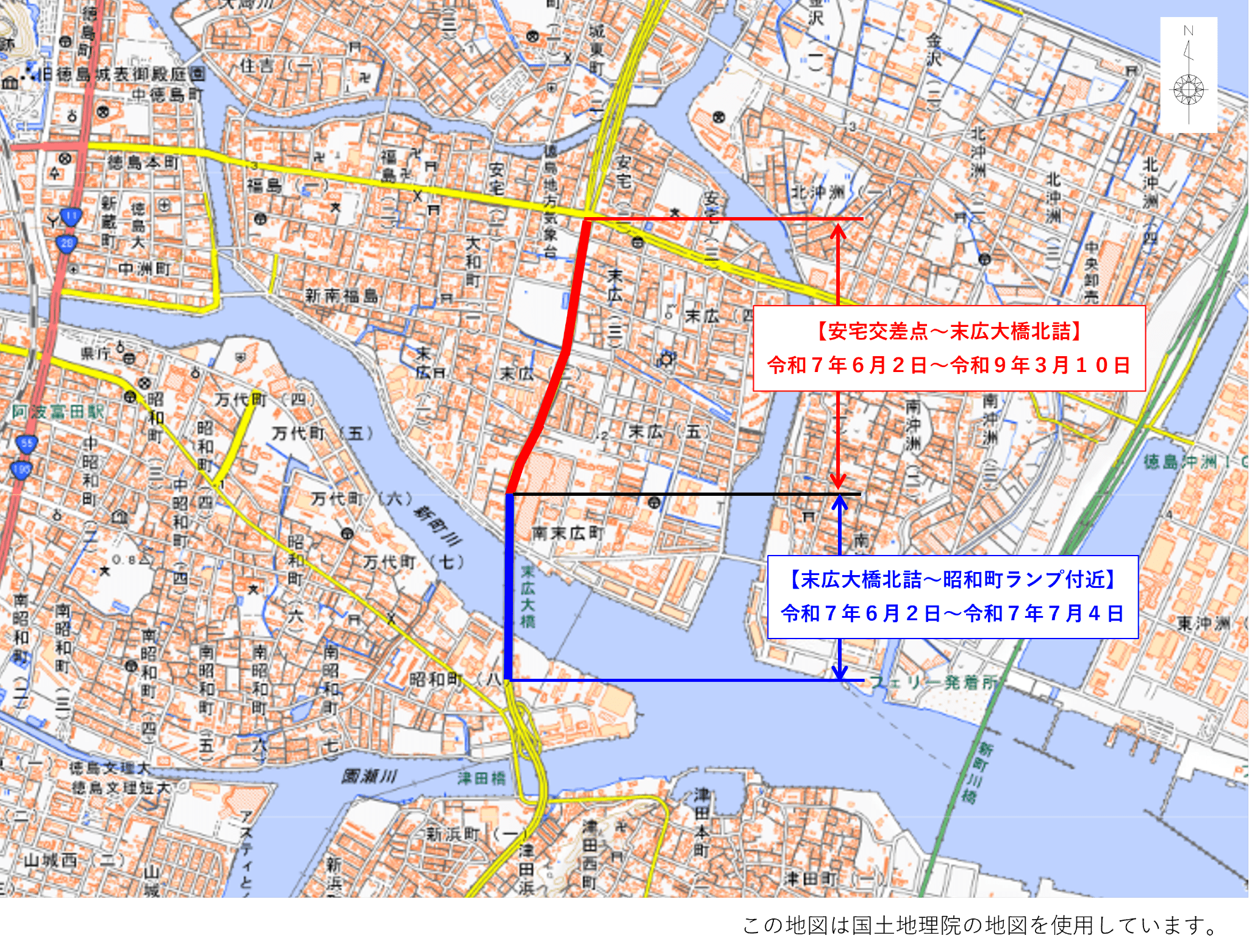 通行規制区間の地図情報です。