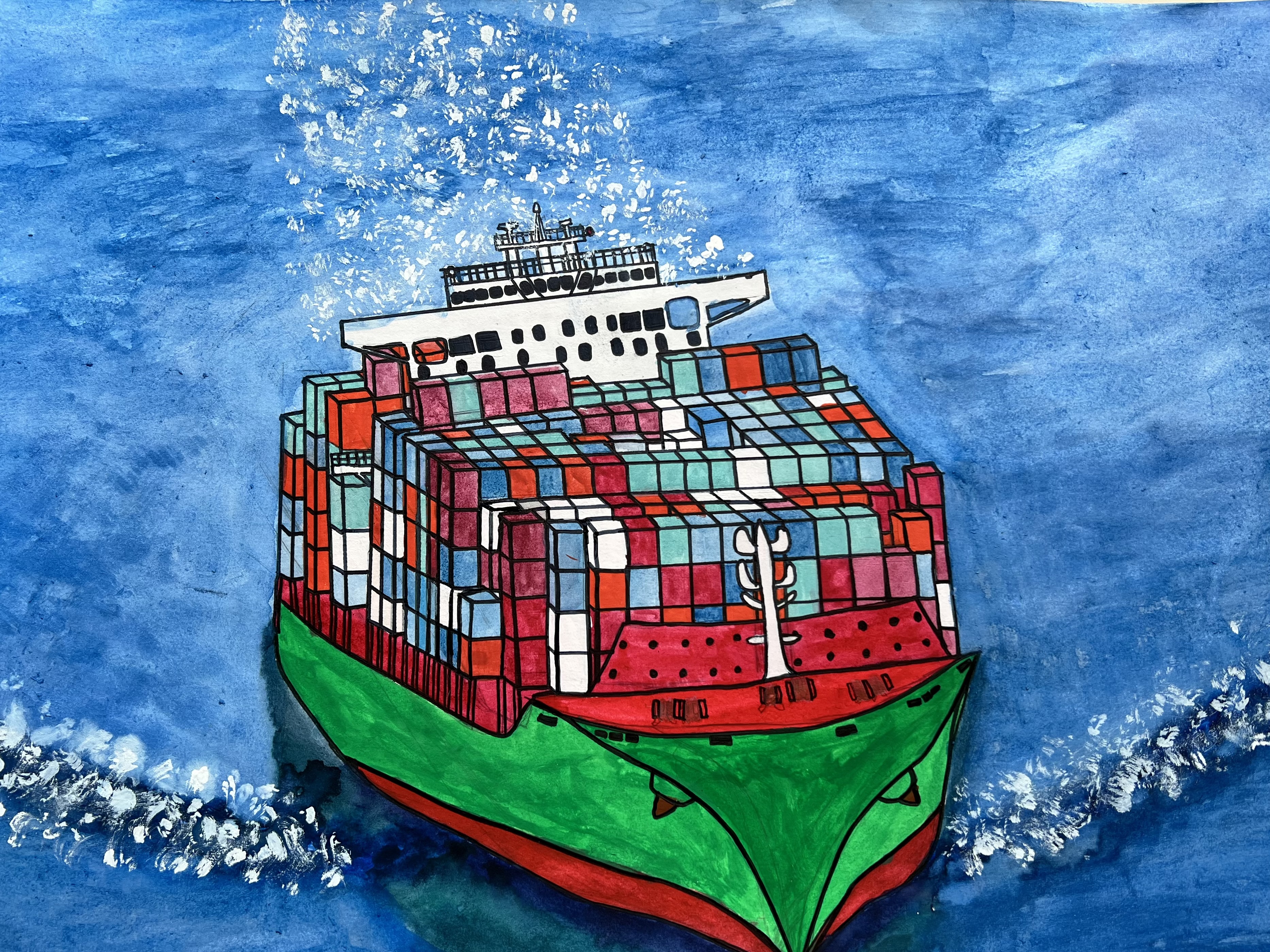 徳島県知事賞三好市立山城小学校5年
井下綺子（いのしたきこ）さん
「世界を行き来する貨物船」