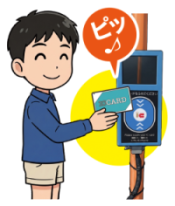 乗車時にICカードリーダーにタッチする人の画像
